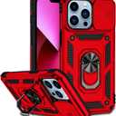 Phone Case for iPhone 13 Pro Max with Camera Lens Cover HD Screen Protector,Military Grade Ring Car Mount Kickstand Hybrid Hard PC Soft TPU Shockproof Protective Red