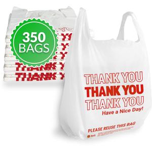Reli. Thank You Plastic Bags (350 Count) (11.5" x 6.5" x 21") (White) - Grocery, Shopping Bag, Restaurants, Convenience Store Reli. Thank You Plastic Bags (350 Count) (11.5" x 6.5" x 21") (White) - Grocery, Shopping Bag, Restaurants, Convenience Store