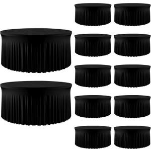 12 Pack 60 Inch Black Round Tablecloth with Skirt, Fitted Table Cover for 5FT Tables, Wrinkle Resistant and Washable Table Cloth for Wedding Party Banquet Buffet Indoor Outdoor Events
