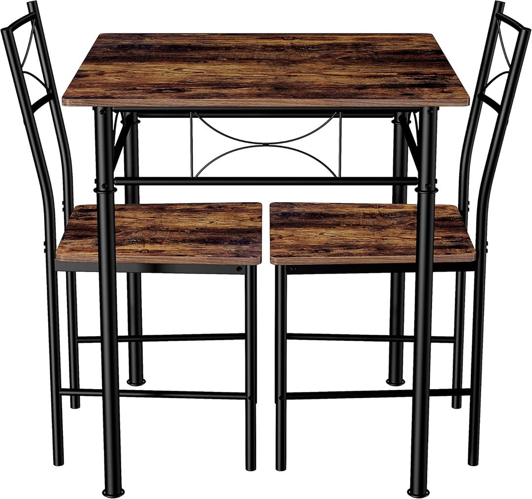 JOIN IRON 3-Piece Kitchen Dining Room Table Set for Small SpacesIron Wood Square Table with 2 Chairs for Kitchen Dining Room Furniture