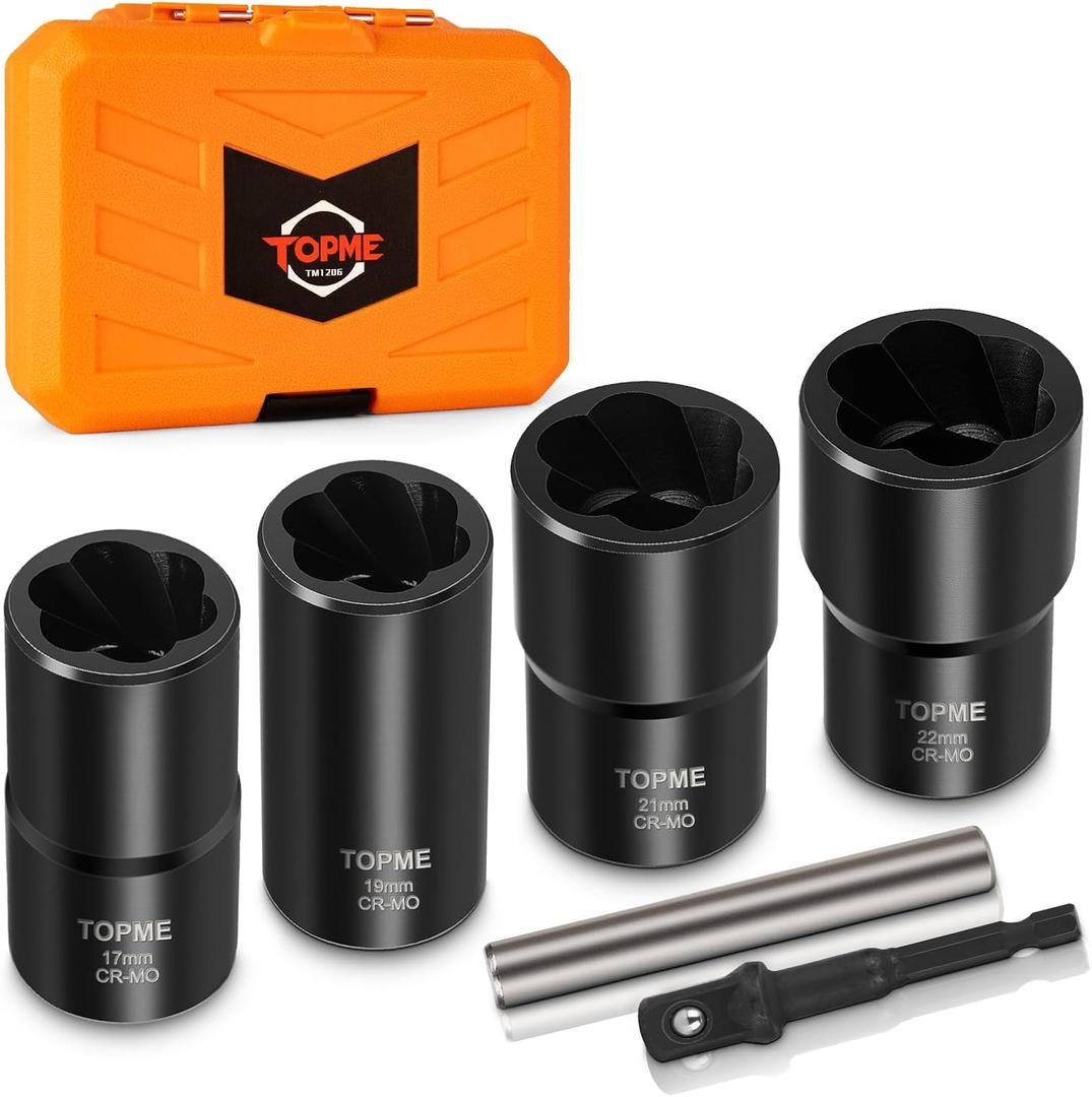 Lug Nut Removal Tool, 6 Pieces Lug Nut Extractor Set 1/2 Inch Drive, Locking Lug Nut Removal Tool for Damaged, Frozen, Studs, Rusted, Rounded-Off Bolts & Nuts Screws