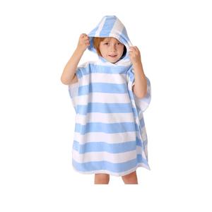 Toddler Bath Towel Poncho Thick Cotton Striped Beach Towels for Kids Gifts (2-6, Blue)