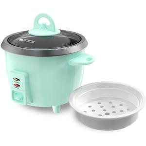 Mishcdea Small Rice Cooker 3 Cups Uncooked, Electric Mini Rice Cooker with Food Steamer Basket, Removable Nonstick Pot, 12H Automatic Keep Warm, for Rice, Soups, Stews, Grains, Oatmeal Mint Green