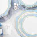 realluck 100 PCS White and Blue Disposable Plates for 50 Guests, Scalloped Plastic Plates Include 50 Dinner Plates and 50 Dessert Plates for Party, Wedding and Graduation