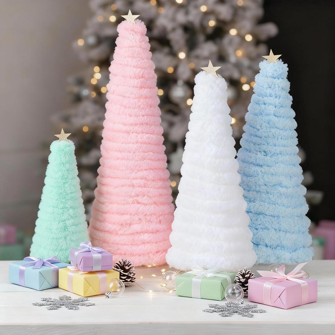 Jenaai 4 Pcs Pastel Christmas Cone Tree Candy Land Tree Cones Macaron Colors Christmas Decoration for Xmas Holiday Desktop Tabletop Centerpiece Ornaments Mantle Table Decor