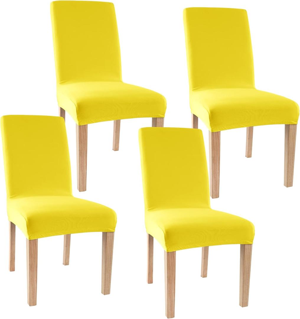Obstal Stretch Spandex Dining Room Chair Covers Set of 4 Universal Removable Washable Chair Seat Slipcovers Protector for Kitchen, Ceremony, Wedding, Banquet, Hotel and Party, Yellow