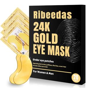 Gold Eye Mask, 20 Pairs Golds Eyes Patches, Collagen Moisten Gold Eye Patches for Puffy Eyes, Reduce Dark Circles, Bags, Wrinkles, Under the Eye Self Care