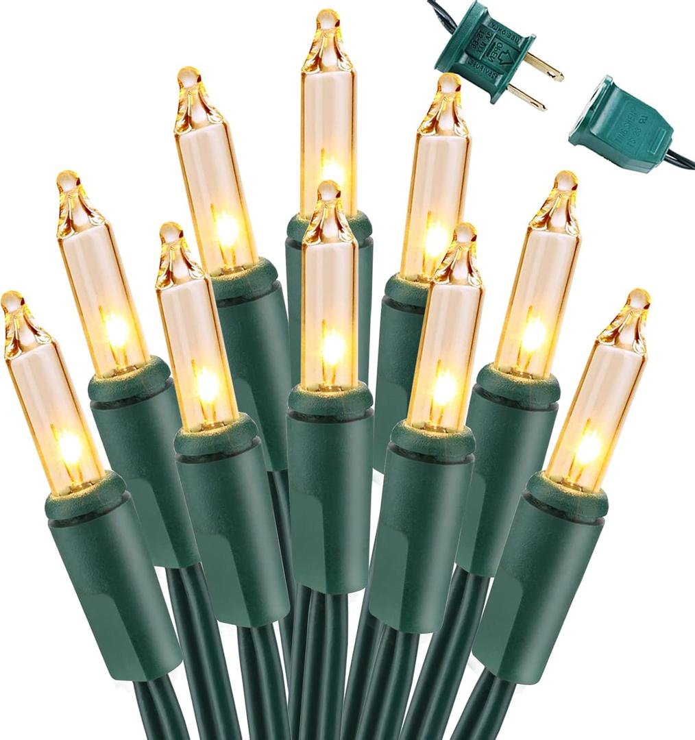 Brizled Warm White Incandescent Christmas Lights, 300 Count 69.6ft Connectable, Clear Mini String Lights for Indoor/Outdoor Decor