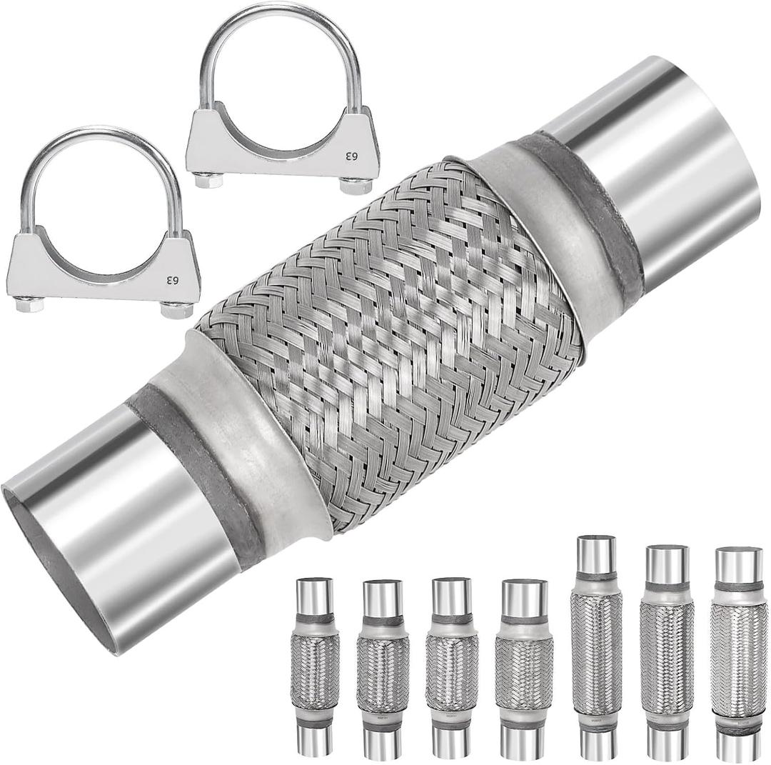 3Pcs Exhaust Flex Pipe Stainless Steel Exhaust Flex Pipe Double Braid Exhaust Flex Tube U-Bolt Clamp Stainless Steel Muffler U-Bolt Clamps for Cars Trucks Buses Pipes(2.5" x 6" x 10")