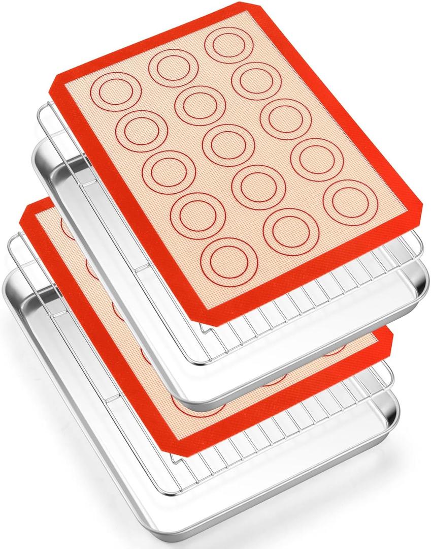 TeamFar Stainless Steel Baking Sheet, 12.5inch Baking Pans Cookie Sheets for Baking with Cooling Rack & Silicone Baking Mat - 2 Sheet Pans + 2 Roasting Racks + 2 Silicone Mats, Non Toxic, Easy Clean