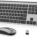 Rechargeable Wireless Keyboard and Mouse Combo, Full Size Silent Ergonomic Scissor Switch Keyboard and Optical Mouse Set, 2.4G Lag-Free Cordless Keyboard Mice for Computer,Mac,Laptop,PC,Windows-Grey