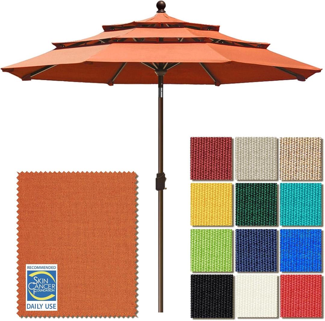 EliteShade USA 10-Year-Non-Fading 9ft 3-Tier Market Patio Umbrella, Commercial Grade Outdoor Table Umbrella with Crank Open, Windproof & UPF 50+ UV Protection, Heavy Duty Ventilation for Garden, Deck, Pool, Backyard, Beach & Bistro, Rust