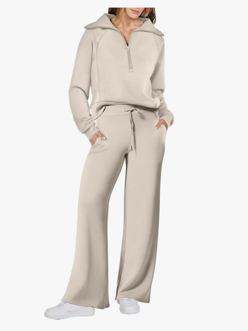 ANRABESS Women 2 Piece Outfits 2025 Fall Fashion Airport Wide Leg Pants Lounge Set Leisure Travel Vacation Clothes Sweatsuits XL