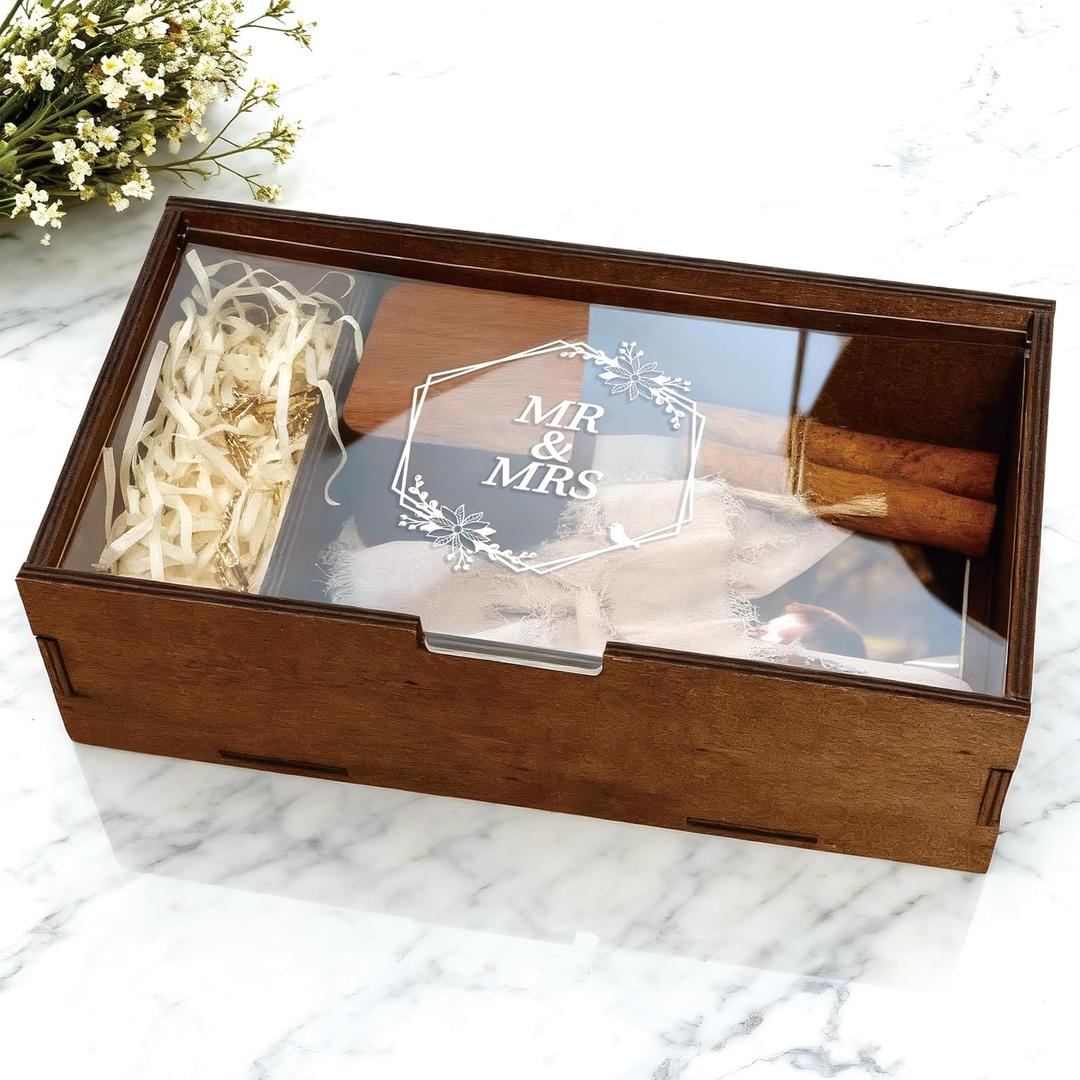 Mr and Mrs Wedding Keepsake Box with Lid  Personalized Wooden Memory Box for Bride and Groom, Unique Gift for Couples, Newlyweds, Engagement, Bridal Shower & Bachelorette Party