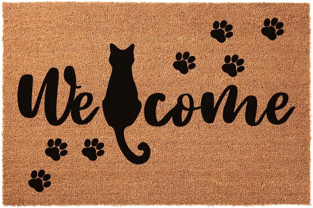 Funny Coir Doormat Welcome Sitting Cute Black Cat Welcome Front Porch Decor mats for The Entrance Personalized House Warming Gift Mat Non Slip Outdoor Doormat Coir Doormats 23.6 x 15.7 inch
