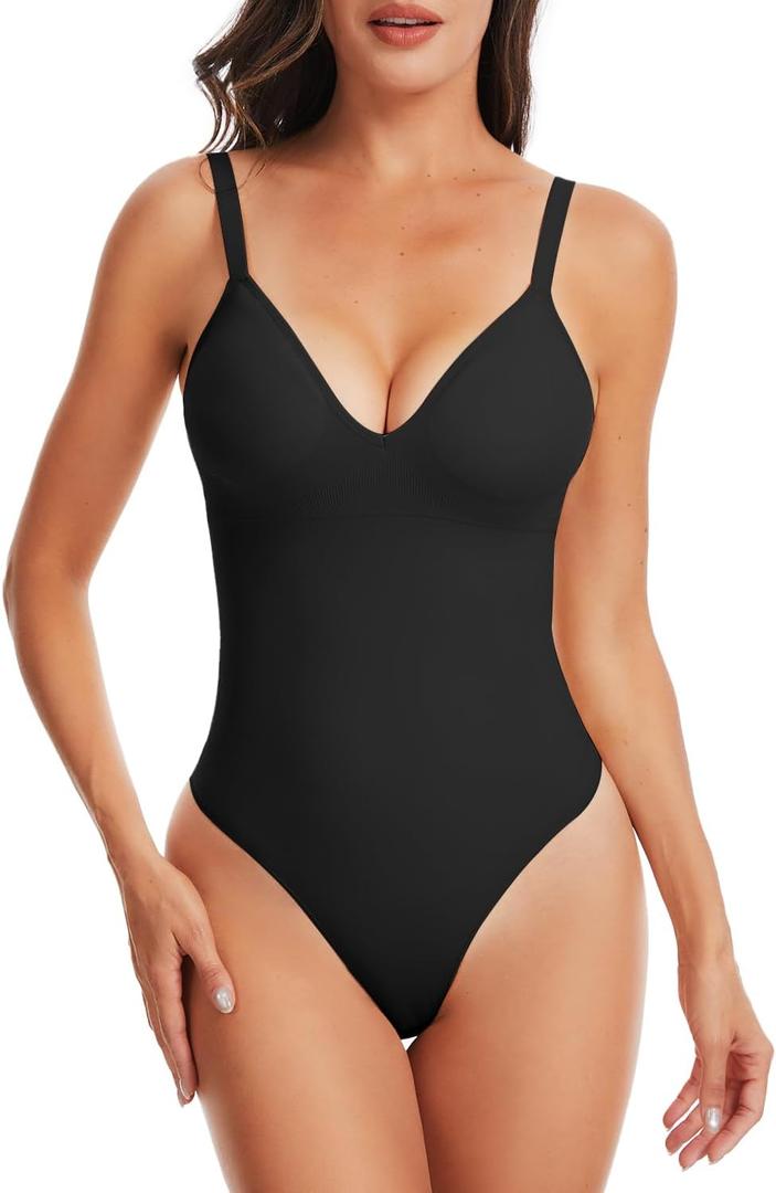 Bodysuits for Women, Tummy Control Full Body Shapewear, Seamless Deep V Neck Thong Body Suit