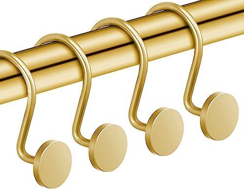 CHICTIE Gold Shower Curtain Hooks, Rustproof Shower Curtain Rings for Bathroom, Metal Shower Hooks for Shower Curtain Rod, Modern Decorative Shower Curtain Hangers Set of 12, Round Heavy Duty Design