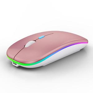 WREANU Wireless Bluetooth Mouse Rechargeable Laptop Mice with LED Lights Silent Slim Use(BT5.2 & 2.4G Portable USB) Dual Mode Computer Mouse for Laptop/iPad/Tablet/Apple/Computer/Mac (Rose Gold)