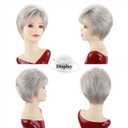 SEVENCOLORS Short Silver White Wigs for Women Natural Layered Synthetic Hair Short Wig with Dark Roots Platinum Pixie Cut Wigs for Older Ladies