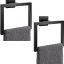 2-Pieces Matte Black Towel Ring,Modern Square Hand Towel Holder, Bathroom Hardware Accessories, Stainless Steel Towel Hanger Wall Mount