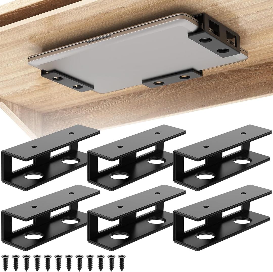 6 PCS Under Desk Laptop Mount with Anti-Scratch Silicone Pad Under Desk Holder Mount Shelf for Laptop Keyboard Storage2 Pack