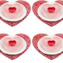 Jinei 16 Pcs Valentine‘s Day Tableware Set Include Large Pink Heart Ceramic Flat Plates White Dinner Ceramic Plates Red Heart Dish Bowls and Place Mats for Wedding Anniversary Party Decorations