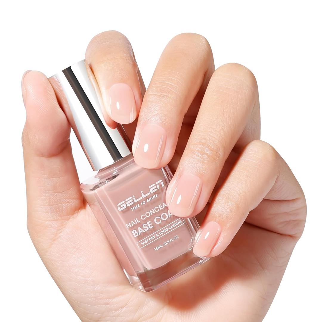 GELLEN 4-In-1 Illuminating Nail Concealer Base Coat Nail Polish Sheer Nude Neutral Earth Tones, Quick Dry Ridge Filler Strengthener | Smooth Strengthen Yellow Discolored Nails | Toxin TPO HEMA Free