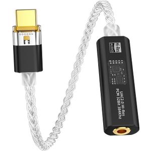 USB C to 3.5mm DAC Headphone Adapter with Dual Chip CX31993 & MAX97220, Portable Decoding Amp Hi-Res 32bit/384KHz Audio Dongle with Silver-Plated OCC Cable for iPhone, Android, Mac, IEMs Earphones