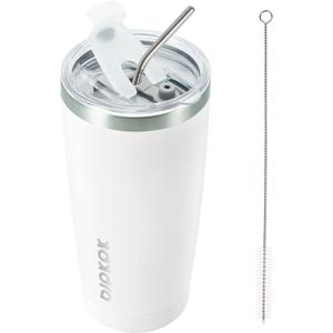 BJPKPK White Stainless Steel Tumbler With Lid And Straw 20 oz Insulated Tumblers Thermal Cup For Hot And Cold Drinks