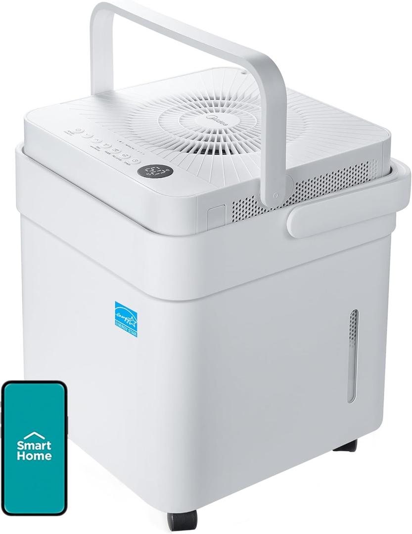 Midea Cube 20 Pint Dehumidifier for Basement, Up to 1,500 Sq. Ft. dehumidifier with drain hose, ENERGY STAR Certified, Smart Control, Compatible with Alexa, White