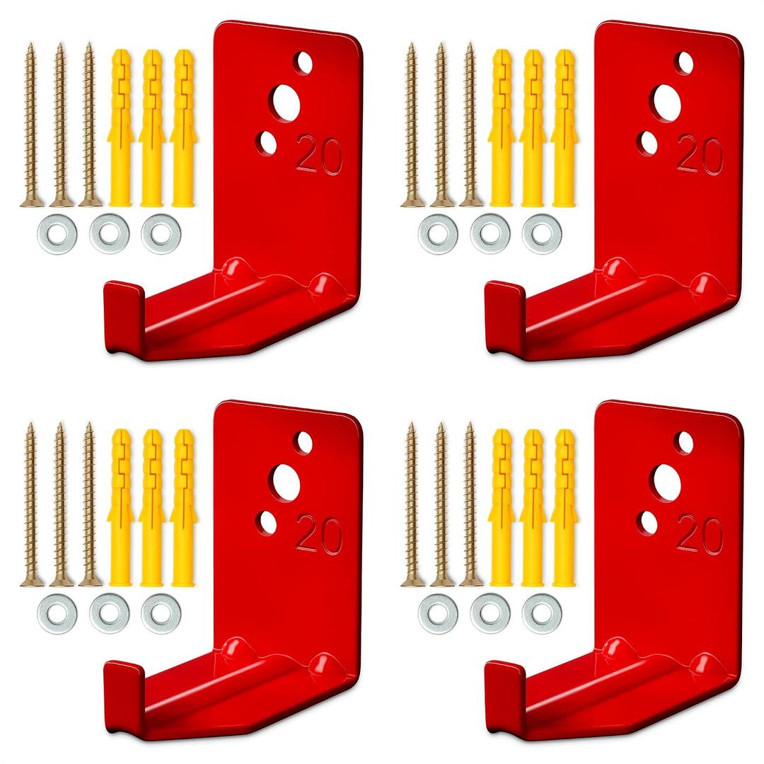 Fire Extinguisher Mount Brackets Set of 4, Heavy Duty Wall Mount Hook 2.36 x 1.57 x 2.36 in, Screws Anchors and Gaskets, Quick Install Holder, Supports up to 20 lb for Garage Workshop Home Cabinet Use