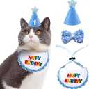 Dog Cat Birthday Party Supplies Outfit Bandana Bib Hat Cute Collar with Bow Tie for Cats Puppy Small Dogs and Rabbits (Royal Blue Ball)