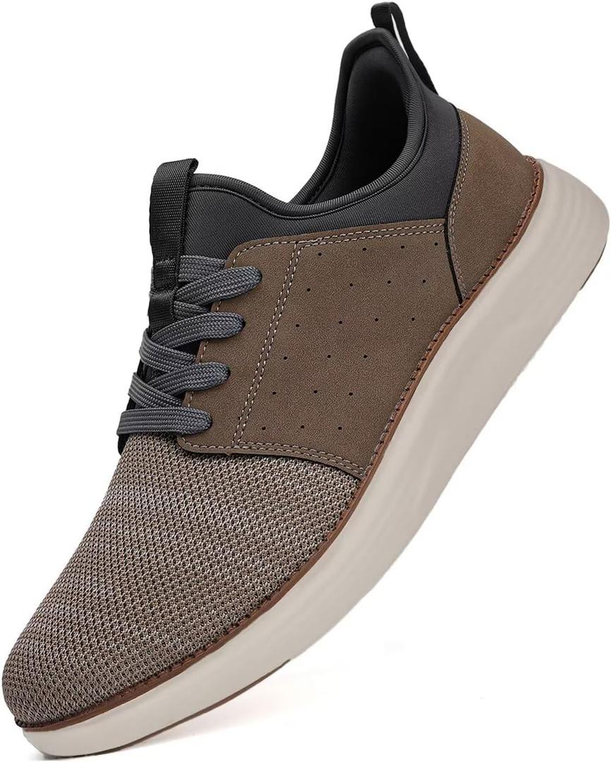 YOLARK Men Casual Dress Shoes Fashion Sneakers Lightweight Breathable Laceless Walking Shoes Gym Tennis Athletic (9.5, Khaki)