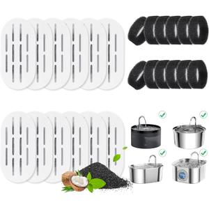 Cat Water Fountain Filters, 24 Pack Cat Fountain Filters, Cat Fountain Replacement Filters for 67oz/2L&108oz/3.2L Stainless Steel Cat Water Fountain, Pet Water Fountain Filters (12 Filters&12 Sponges)