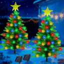 2 Pack 3.6Ft Solar Christmas Tree with 100 Snowflake Lights, Waterproof Christmas Decorations Outdoor, Solar Christmas Lights Outdoor Xmas Tree for Yard, Pathway, Porch, Cemetery, Holiday Decor