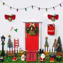 39pcs Red Christmas Elf Fairy Door Decorations Sets Miniature Figures Wooden Doors Santa Claus Snowman Kit for Xmas Mini Dollhouse Accessories House Room Wall Decor