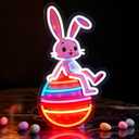 Easter Egg Neon Sign with Bunny - 17.3"x9.4" Easter Decorations LED Neon Light for Wall, USB Powered with 5-Level Dimmer, Spring Rabbit Holiday Decor for Home, Party, Kids Room