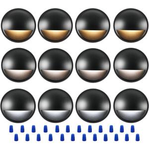 CLOUDY BAY [12 Pack] 3CCT Low Voltage LED Deck Lights Outdoor,2700K/3500K/5000K Selectable,Landscape Step Stair Railing Fence Light Wired,3W,12V-24V AC/DC Deck Lighting Fixtures