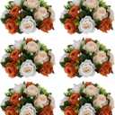 NUPTIO Terracotta Flower Ball Centerpieces: 6 Pcs Artificial Rose Kissing Balls for Wedding Party Tables - Faux Silk Floral Arrangements for Fall Home Thanksgiving Event Dining Decorations (Terracotta & Champagne & Creamy White)