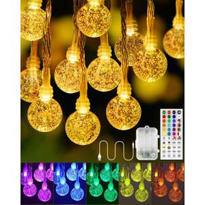 OMIKA 33FT Battery Operated String Lights, 24 Colors +Warm White 60 LEDs Battery Operated Christmas Lights, Indoor Outdoor USB Powered Fairy String Lights for Xmas Bedroom Garden Patio Balcony Decor