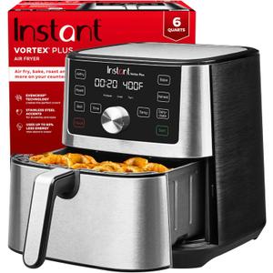 Instant Pot Vortex Plus 6QT XL Air Fryer, 6-in-1, Broils, Dehydrates, Crisps, Roasts, Reheats, Bakes for Quick Easy Meals, 100+ In-App Recipes, Dishwasher-Safe, from the Makers of Instant Pot, Black (Stainless Steel)