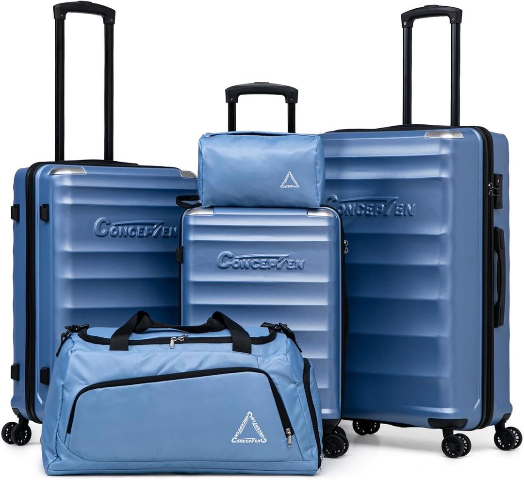 CONCEPTEN Luggage Sets, 5 Piece Durable Suitcase Set with Spinner Wheels, ABS Hard Shell Lightweight Luggage with TSA Lock, Large Checked Travel Suitcases, 20/24/28 Inch, Blue, 5PCS