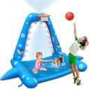 JOSEN Sprinkler for Kids Outdoor Play, Giant Inflatable Shark Water Toys Splash Pad with Basketball Hoop, Fun Sprinkler Summer Outdoor Game for 3-8 Years Old Children Boys Girls Gift