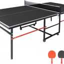 8ft Mid-Size Ping Pong Table, Foldable Table Tennis Table with Net, 2 Table Tennis Paddles and 3 Balls for Indoor/Outdoor, Black