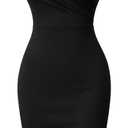 Memoriesea Women's Elegant Draped Neck Bodycon Ruched Cocktail Pencil Knee Midi Dress, L