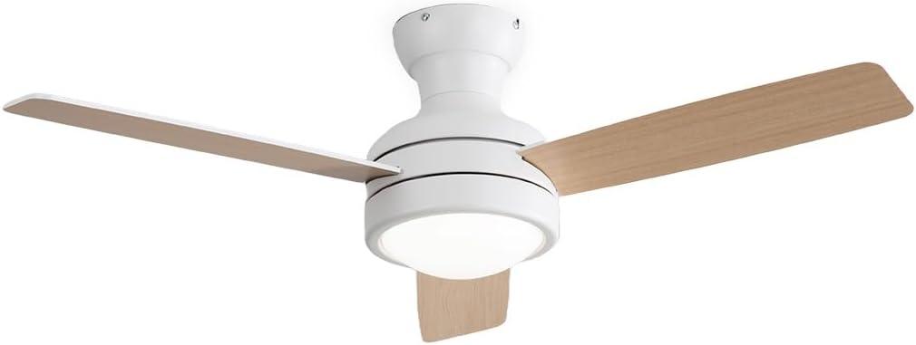 Ceiling Fans with Lights 42 inch Low Profile Ceiling Fan with Light and Remote Control, Flush Mount, Reversible, 3CCT, Dimmable, Noiseless, Black Ceiling Fan for Bedroom, Indoor/Outdoor Use (White)