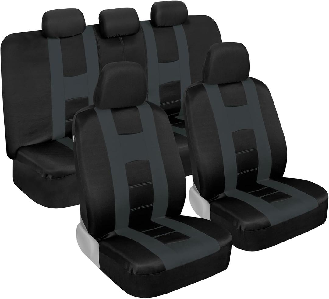 BDK carXS Charcoal Gray Two-Tone Car Seat Covers with Matching Back Seat Cover, Made to Fit Most Auto Truck Van SUV, Interior Car Accessories Full Set