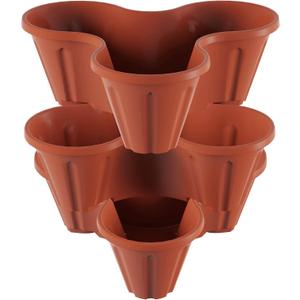 Stacking Planter Tower- 3-Tier Space Saving Flower Pots- Set of 3 Indoor/Outdoor Vertical Herb & Vegetable Garden by Pure Garden (Terracotta Colored)
