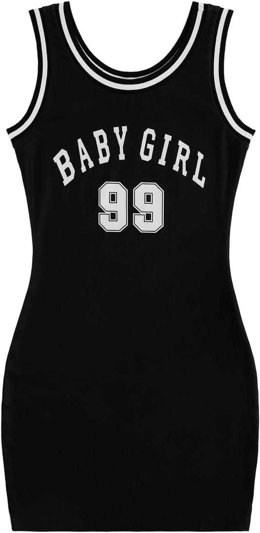 SOLY HUX Womens Bodycon Mini Dress Sleeveless Tank Dresses Jersey 90s Outfits 2000s Clothing (Medium, Black Letter Graphic)