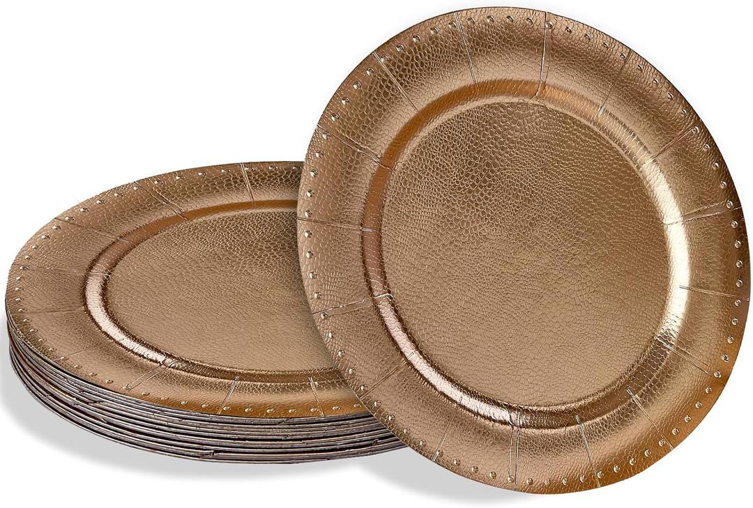 2 x Silver Spoons Gold with Beaded Rim Disposable Charger Paper Plates - 13" (Pack of 10) - Perfect for Weddings, Parties & Special Occasions
